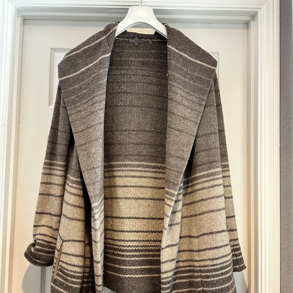 Vince Brown Striped mid-length sweater with hood.